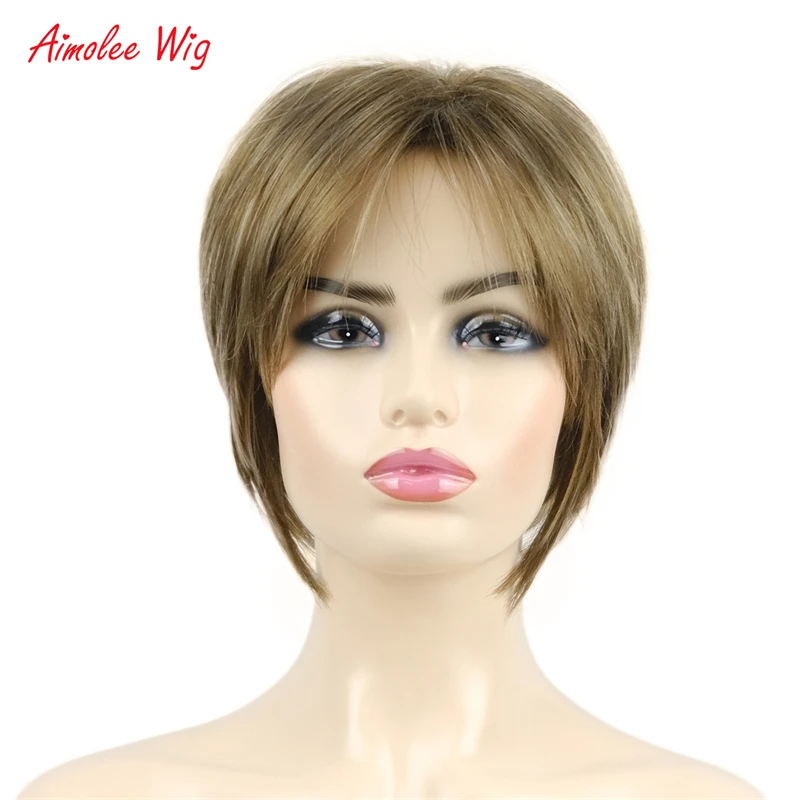 Aimolee Short Straight Smooth Natural Hair Wig with Bangs Women Fashion Daily Short Hair