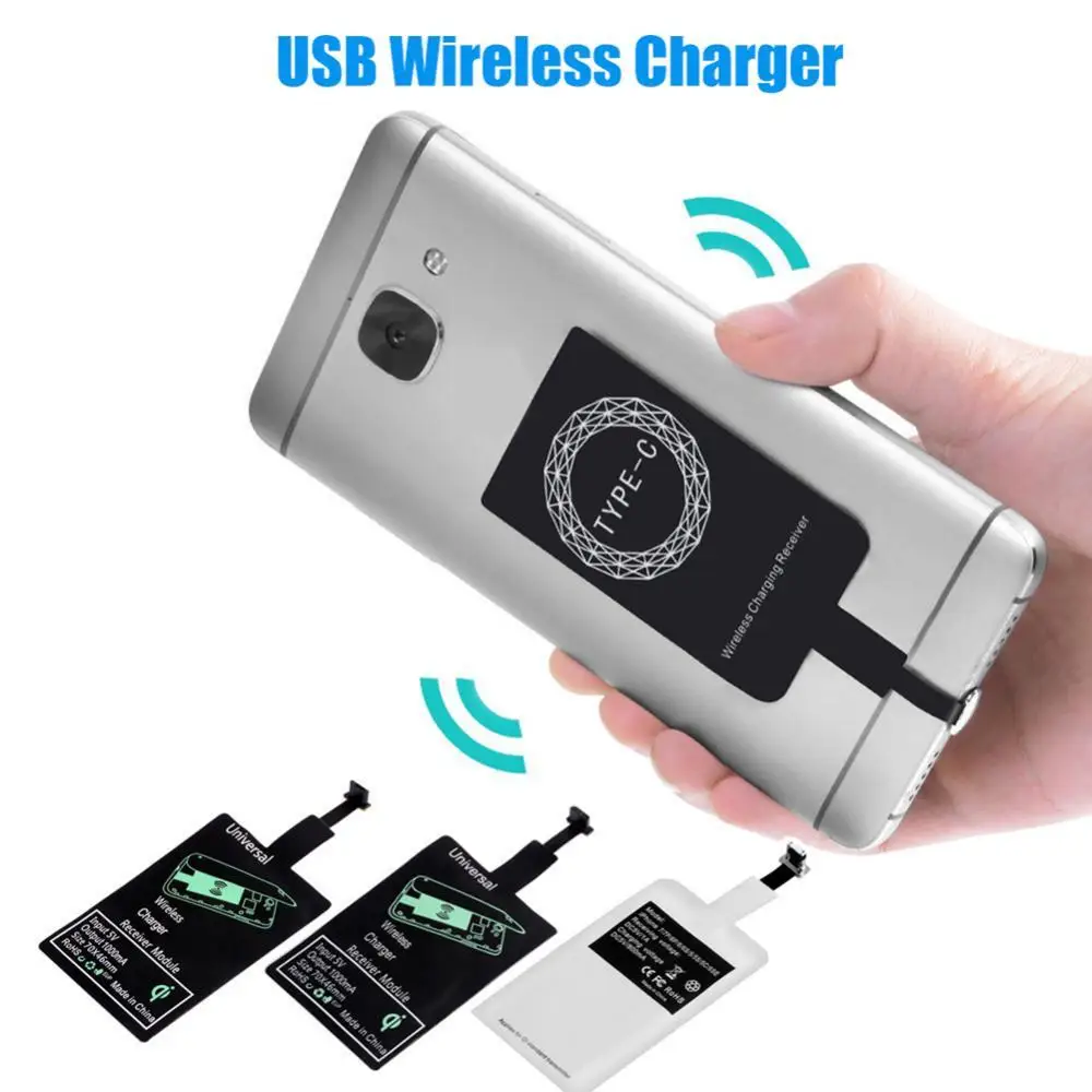 Lightweight Qi Wireless Charging Receiver For Samsung Huawei Xiaomi Universal Micro USB Type C Fast Wireless Charger Adapter