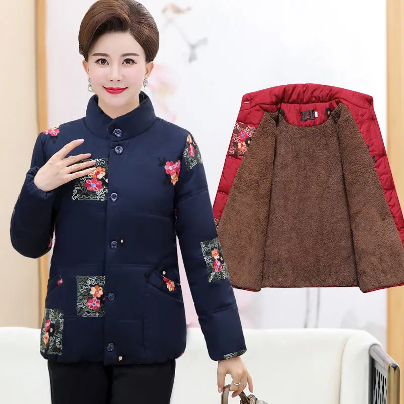 Middle-aged Winter Fleece Coat New Women's Add velvet To Keep Warm Cotton Jackets Mother Down Padded Jacket 5XL A