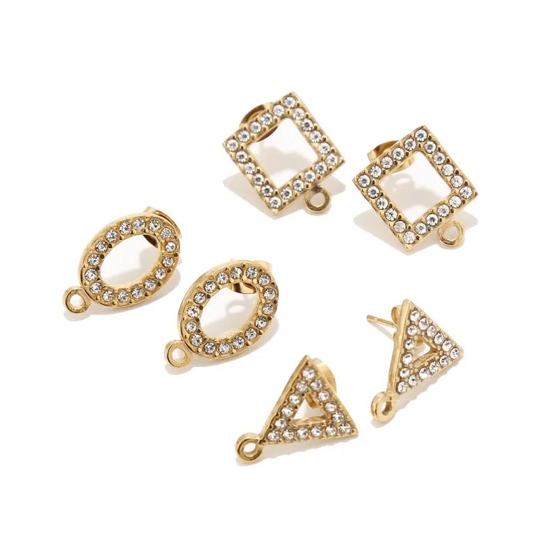 

6pcs Stainless Steel Gold Teardrop Earrings Hollow Crystal Square Oval Triangle Charms Craft Findings for DIY Earring Making