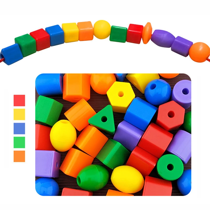 20/40pcs Montessori Lacing Beads Geometry Stringing Block Children Kid Fine Motor Skill Learning Education Puzzle Cognition Toys