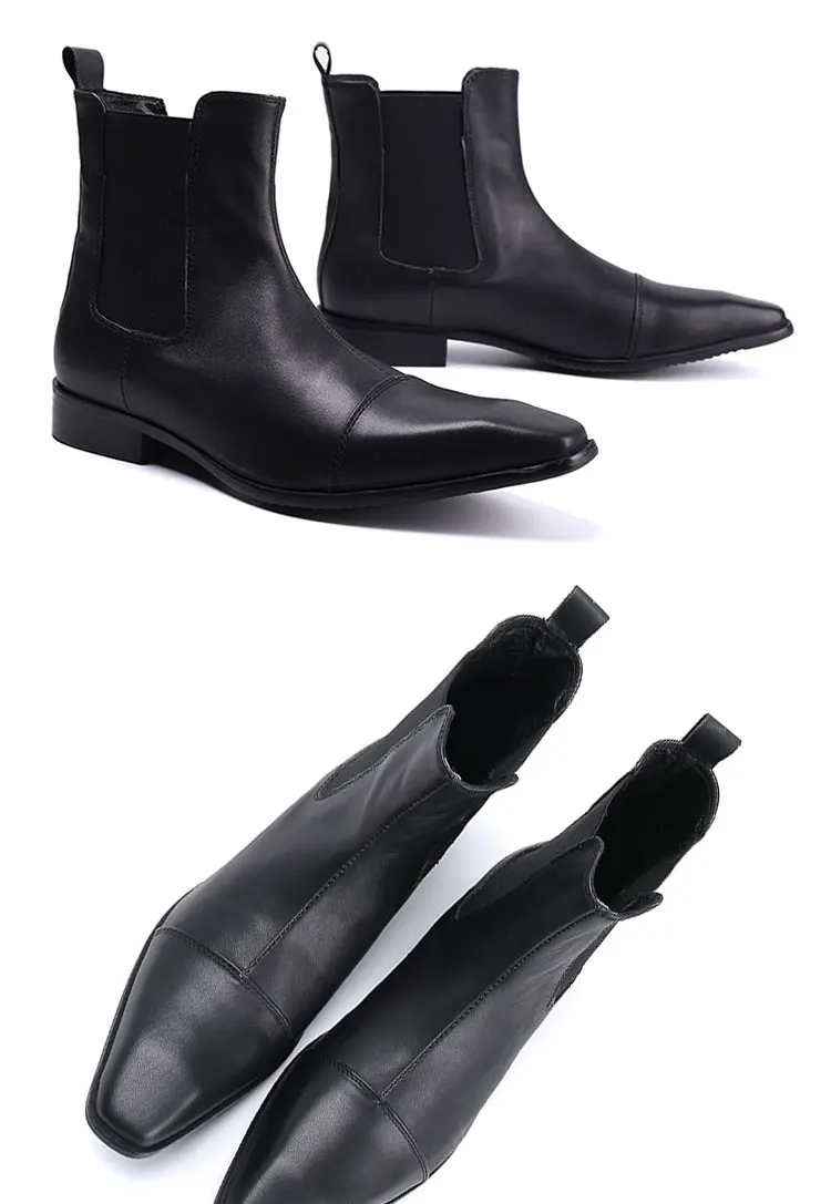 Frühlingsswarze kurze Stiefel mit Krokodilmuster, modische Stiefel, quadratischer Kopf, Lackleder, nackte Chelsea-Kurzstiefel für Herren – Detail 8