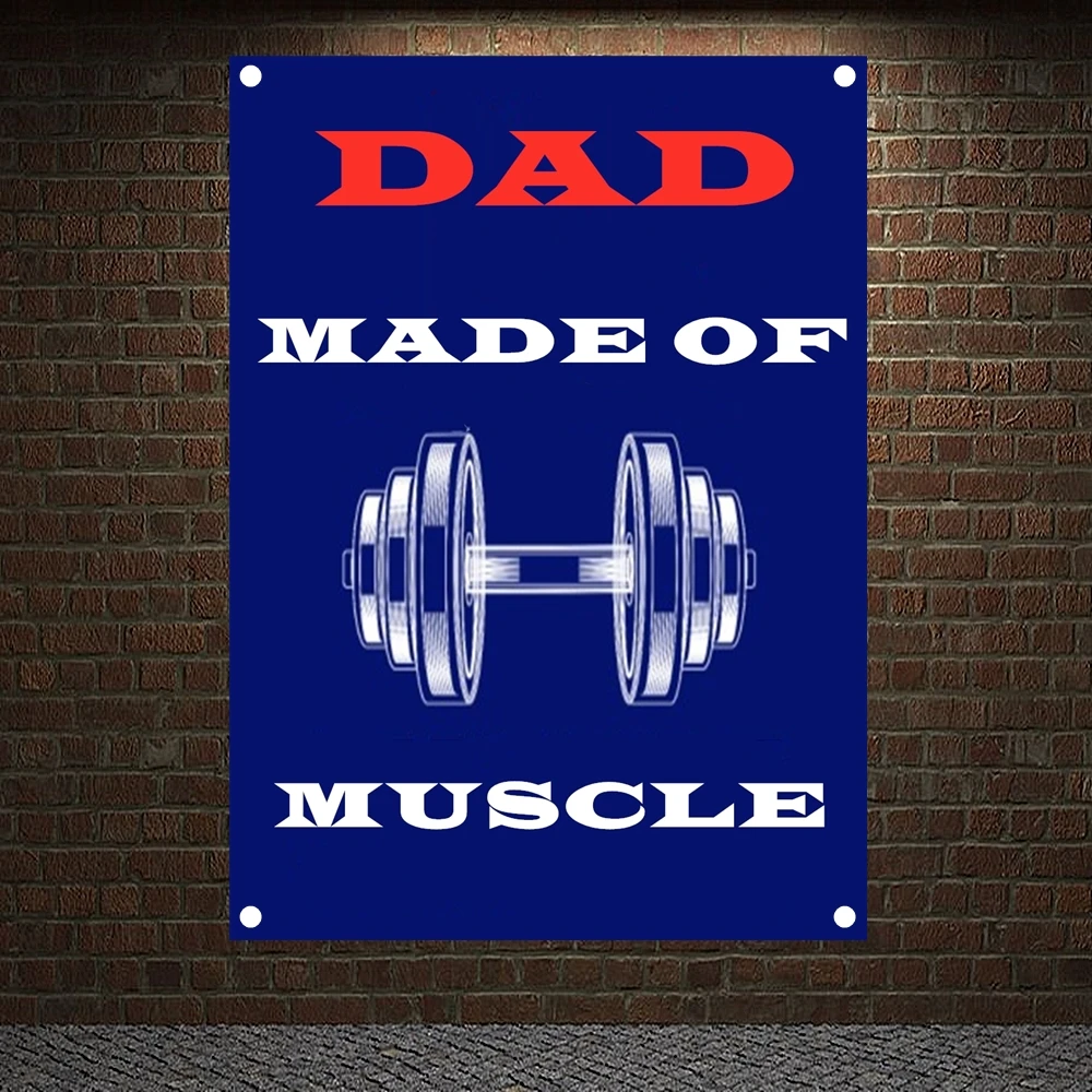 

DAD MADE OF MUSCLE Motivational Workout Posters Wall Chart Exercise Yoga Bodybuilding Banners Flags Wall Art Gym Decor Tapestry