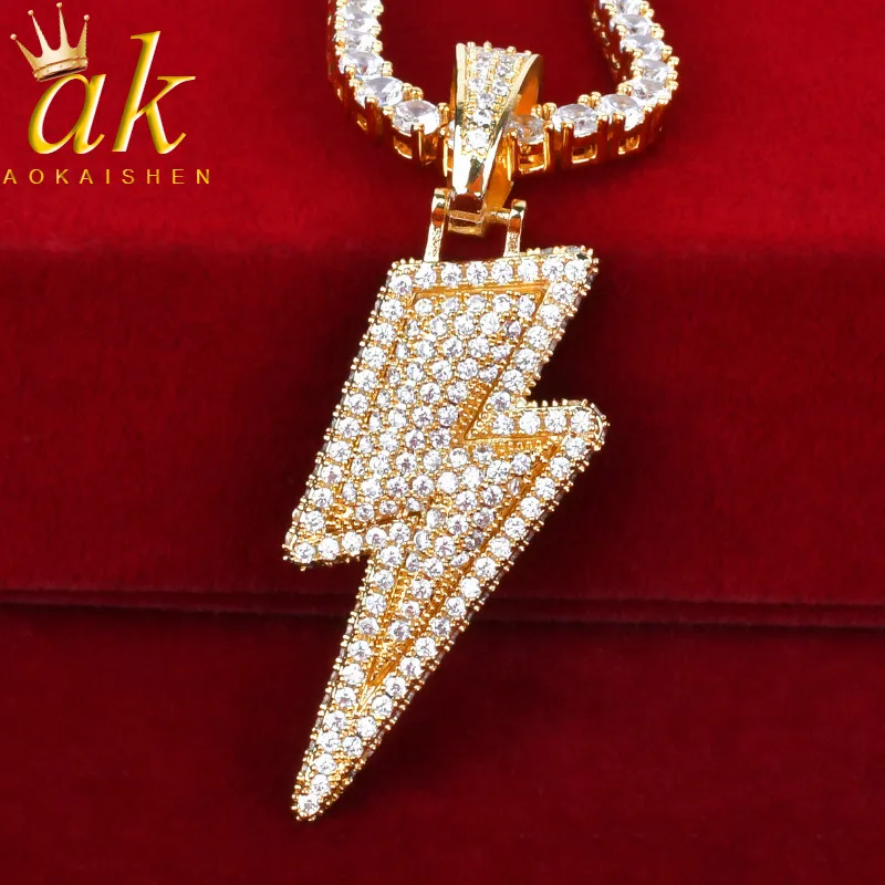 Shape Lightning Pendant Double Color Rope Chain Charm Cubic Zircon Men's Hip hop Rock Jewelry