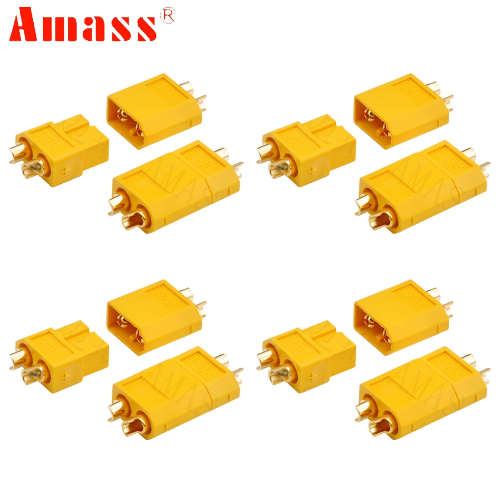 5pair/lot AMASS XT60 60A-100A Male Female Brass Golden Plated Bullet Connectors Plugs For RC Lipo Battery Quadcopter Multicopter