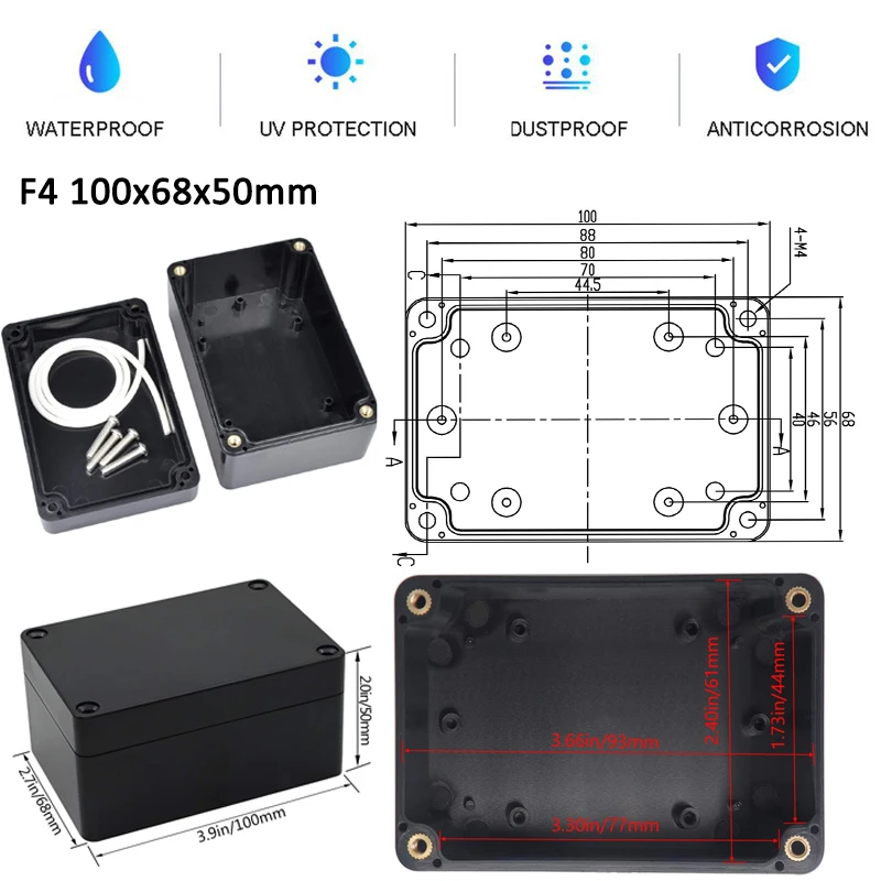 Waterproof Black DIY Housing Instrument Case ABS Plastic Project Box Storage Case Enclosure Boxes Electronic Supplies assembly