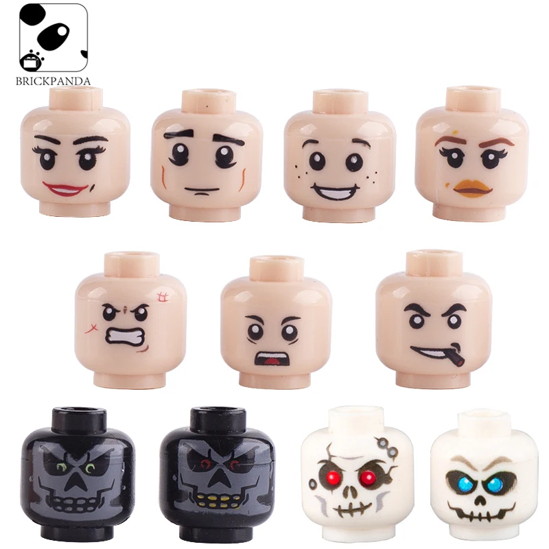 MOC City Building Blocks Minifigs Head Facial Expression Parts Halloween Skull Ghost WW2 Military Soldier DIY Emoticon for Kids