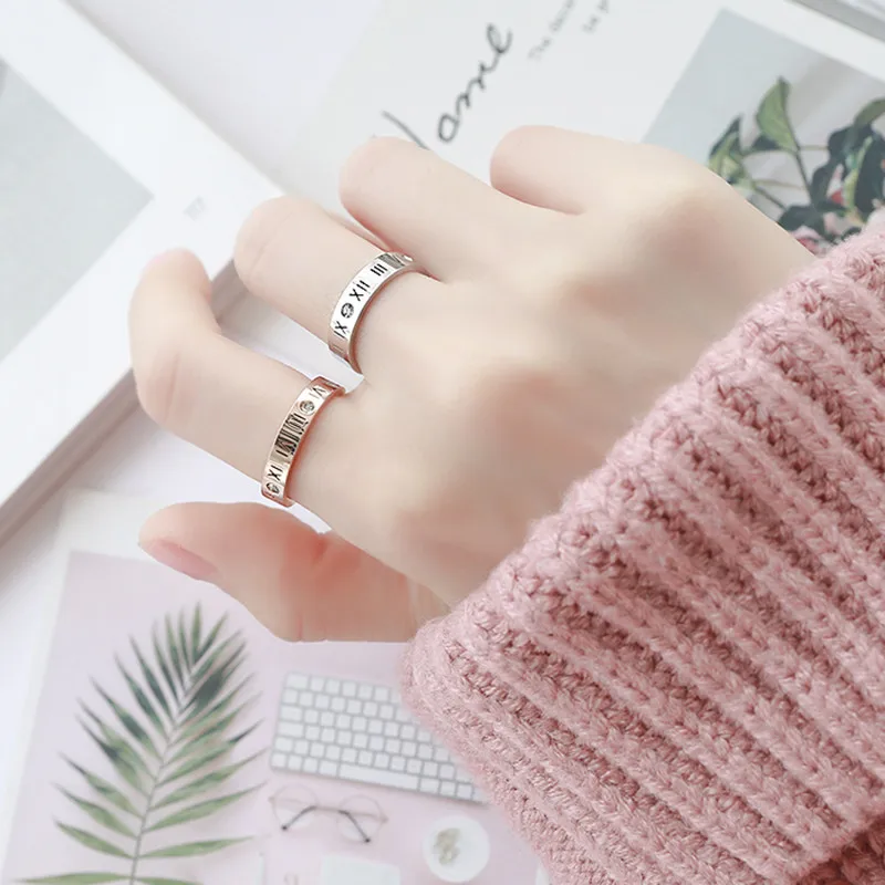 YUN RUO Trendy Roman Number Couple Ring Rose Gold Color Woman Gift Fashion Titanium Steel Jewelry Not Change Color Drop Shipping