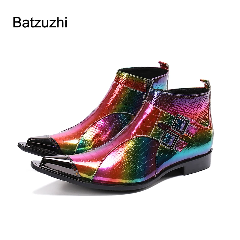 Batzuzhi New Design Men's Boots Pointed Metal Toe Leather Ankle Boots Men Color Party, Wedding Boots for Men Botas Hombre