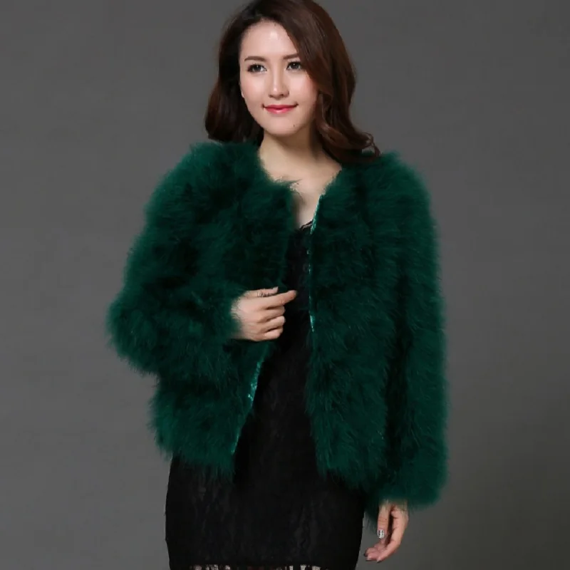 new women candy color Ostrich real fur coat lady Turkey hair free shipping casual short jacket parka 20 Colors Plus Size