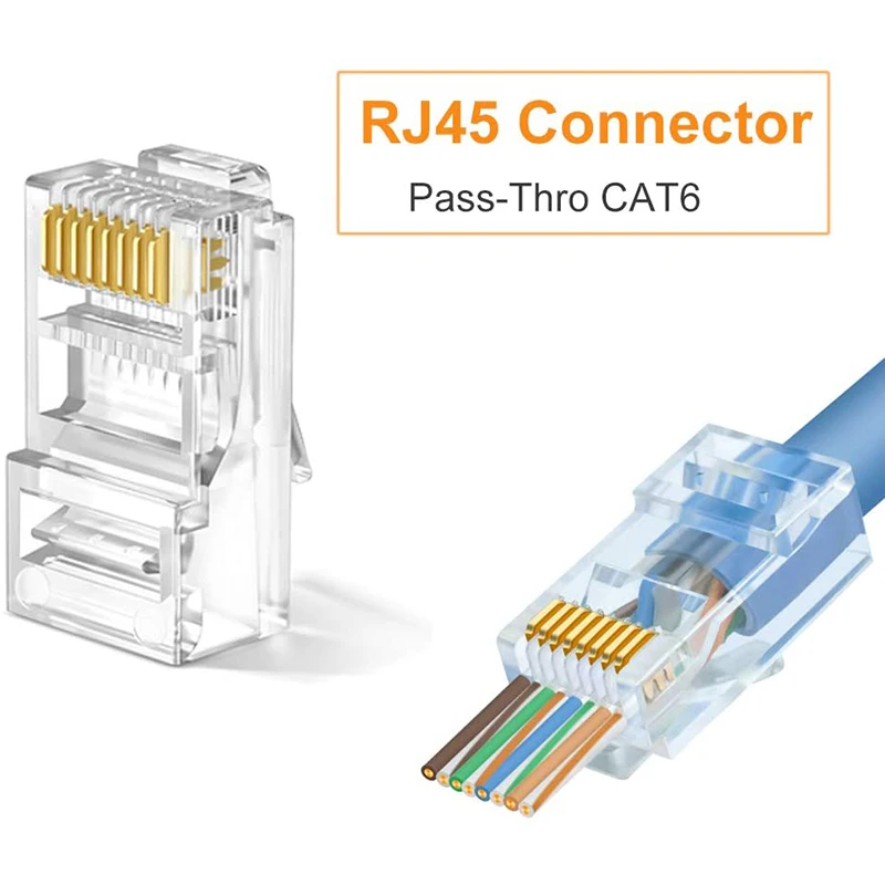 RJ45 passagem através do conector, cabo Ethernet, Crimp conectores, Rede Plug Set, Cat6, Cat5e