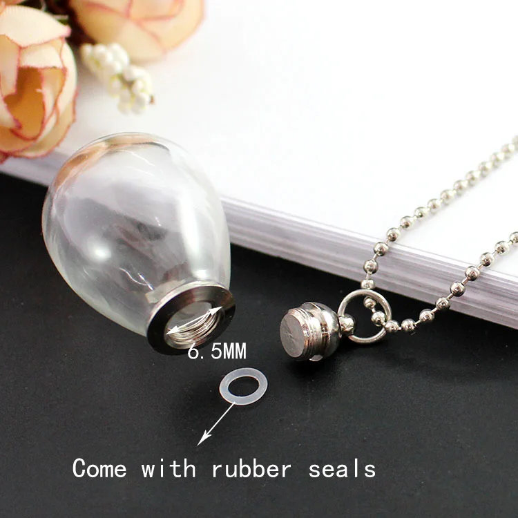 2PCS  Clear Glass globe Necklace with Preglued screw caps ball Necklaces Hollow Fillable Glass Locket Necklace