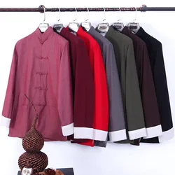 Spring And Autumn 100% Cotton Men'S Tang Suit Old Coarse Cloth Long-Sleeved Jacket Chinese Style Hanfu Chinese Style Куртка
