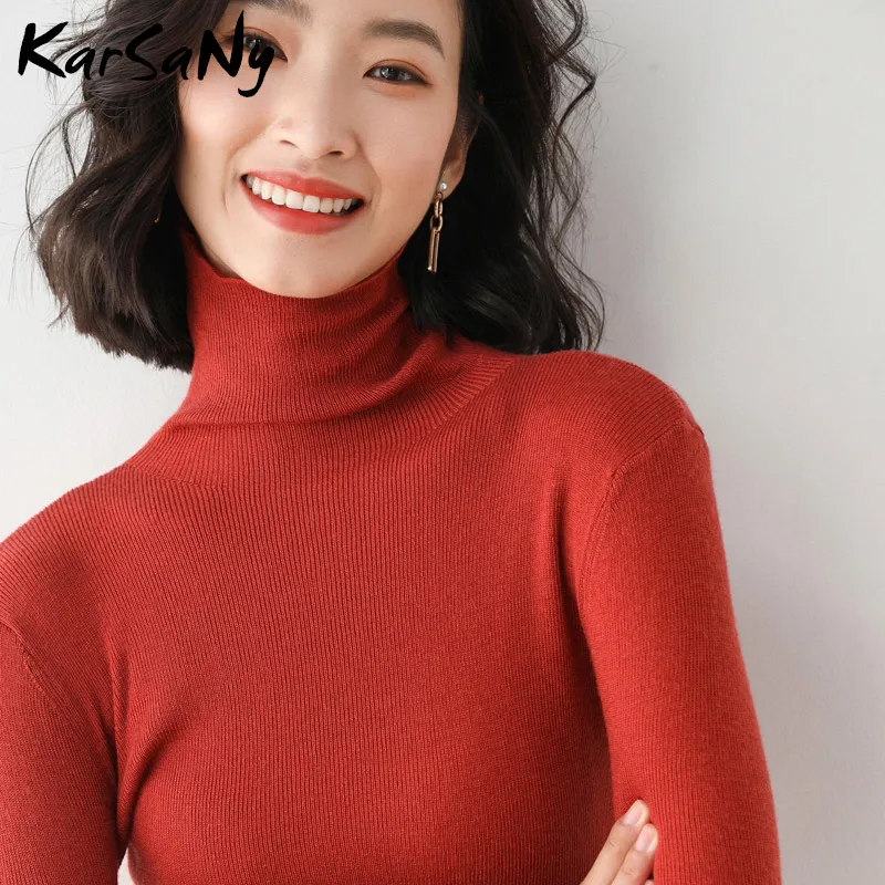 Ladies Turtleneck Sweater Autumn Winter 2021 Knitted Tops Basic Pullovers Women Sweaters Female Women\'s Jumper Turtleneck Top