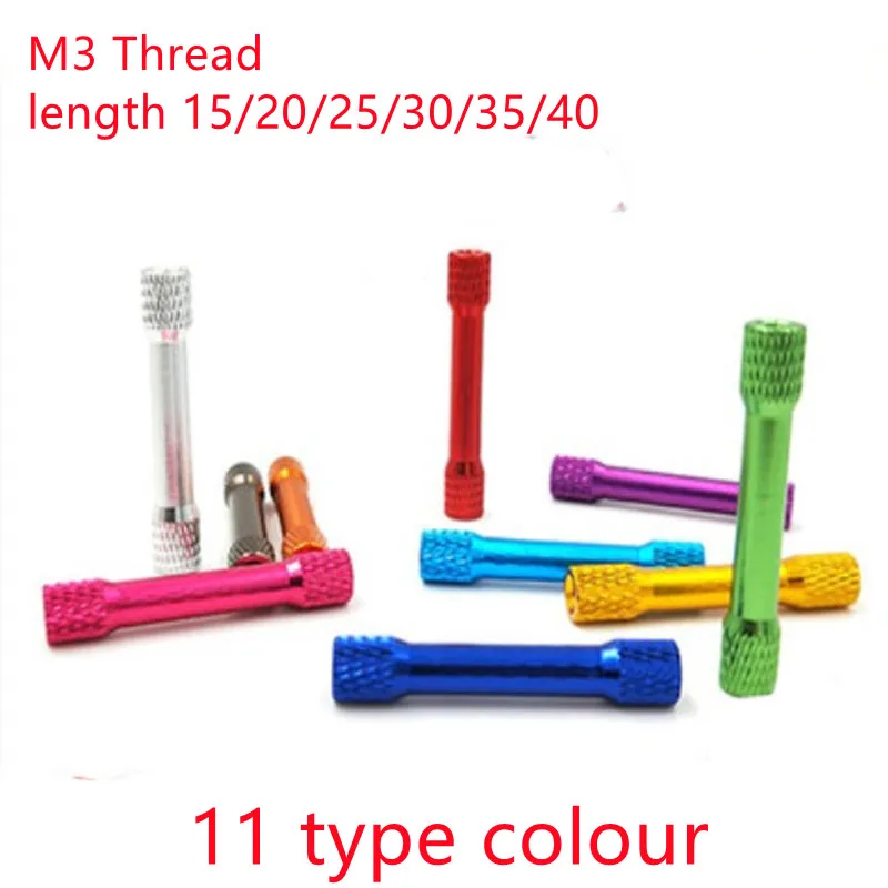 10 Stück/Set M3 3mm Doppelrunde Gerändelte Farbige Aluminium-Abstandshalter M3x15/18/20/25/30/35/37/40 – Detail 1
