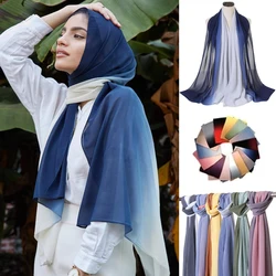 Foulard Hijab Musulman en Mousseline de Soie Dégradé pour Femme, Châle Arabe Islamique, Foulards à Tête Ronde, Écharpe de Sauna Prêt à vitation, Mode, 180x70cm