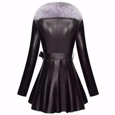 Faux Fur Coat Women Winter Female Sheepskin Coats Pure Color Faux Fox Fur Collars Snap Fastener Furs