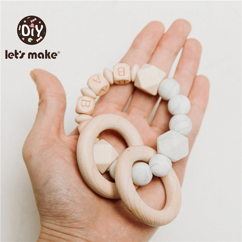 LET'S MAKE-Bracelets en Silicone pour Bébé, Perles en Hêtre TeWindsor, Hochets avec Nom Personnalisé, Cadeau d'Allaitement pour Nouveau-Né, Jouets en Bois, 2020