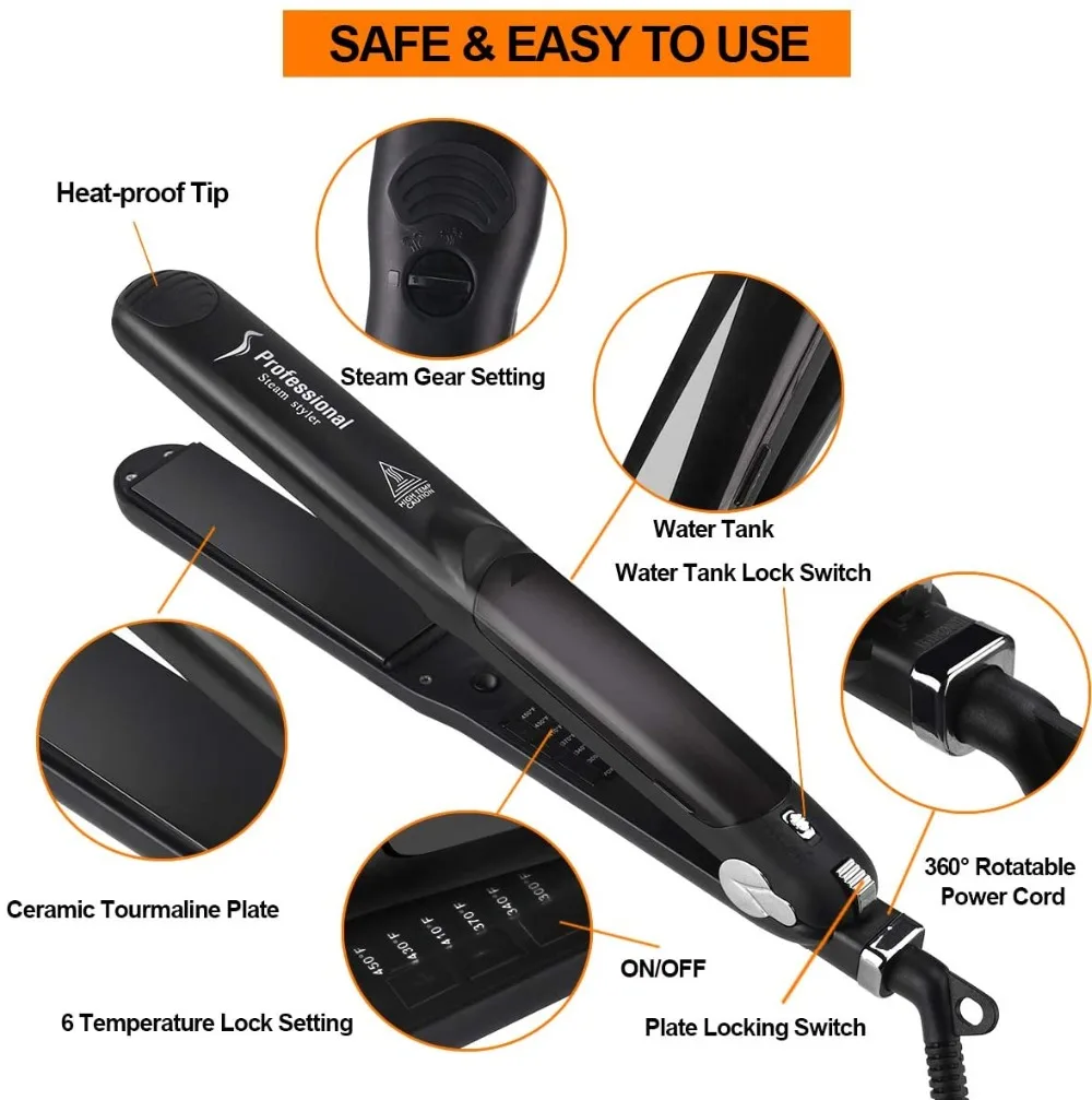 Hair Straightener Professional 6 Gear Temperature Hair Curler Steam Flat Iron Hair Straightening Tourmaline Ceramic Hair Styling