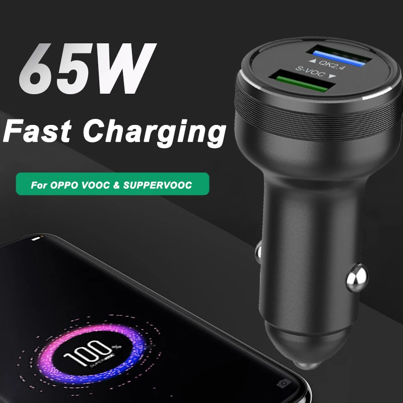 65W SUPERVOOC 2.0 Car Charger Fast Car Charging 6.5A Type-C Cable For OPPO A92S Reno 3 Ace 2 X20 X50 R17 R9S K5 Realme X Q V5 5G