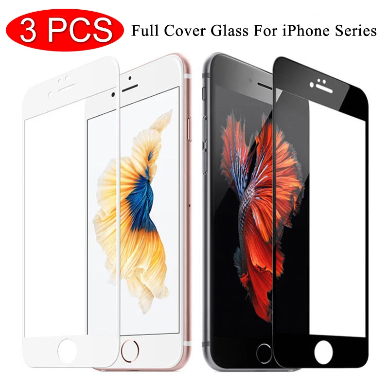 3 Pieces Full Cover Hard Edge Glass On The For iPhone X XS Max XR 9H Tempered Glass Film For iPhone 7 8 6 6s Plus 11 12 Pro Max