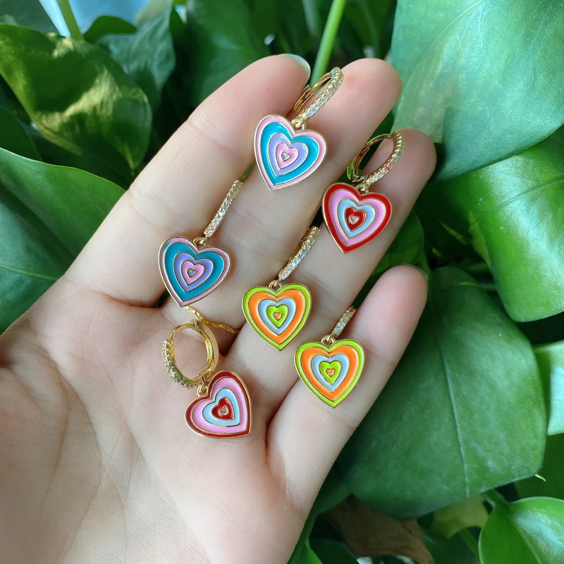 

5Pairs/Lot Fashion Products Newest Arrived Cute Colorful Enamel Heart Drop Earrings