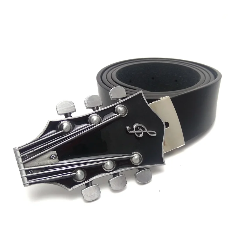 

Men's Big Buckle Belt with Red Blue Black Music Series Guitar Head Metal Belt Buckle Cowboy Leather Belts Ceinture Homme 130 cm