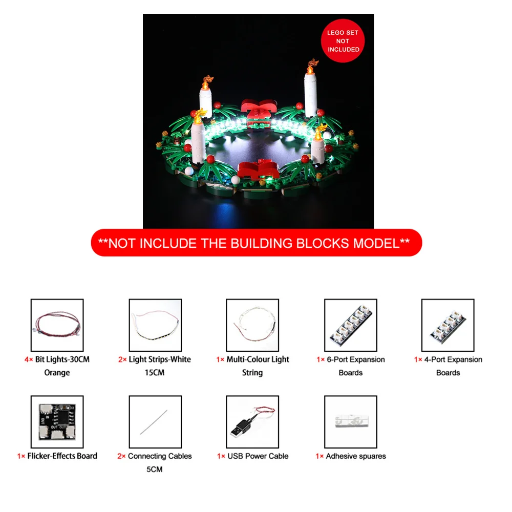 Vonado LED Lighting Set for 40426 Christmas Wreath Collectible Model Toy Light Kit, Not Included the Building Block