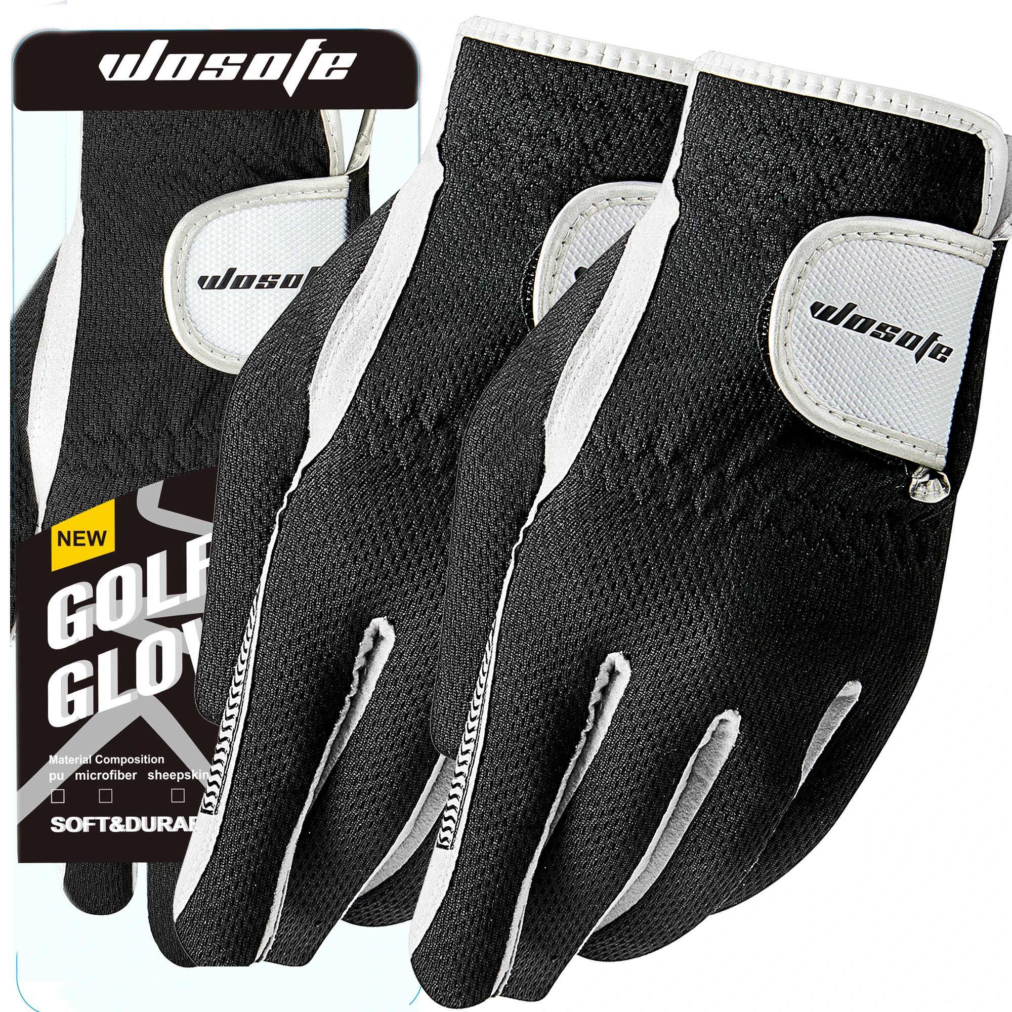 Wosofe Golf Glove Mens Left Hand 2Pack Gray Black Premium Super Fiber Cloth Weathersof Grip Soft Comfortable Perfect for Gift