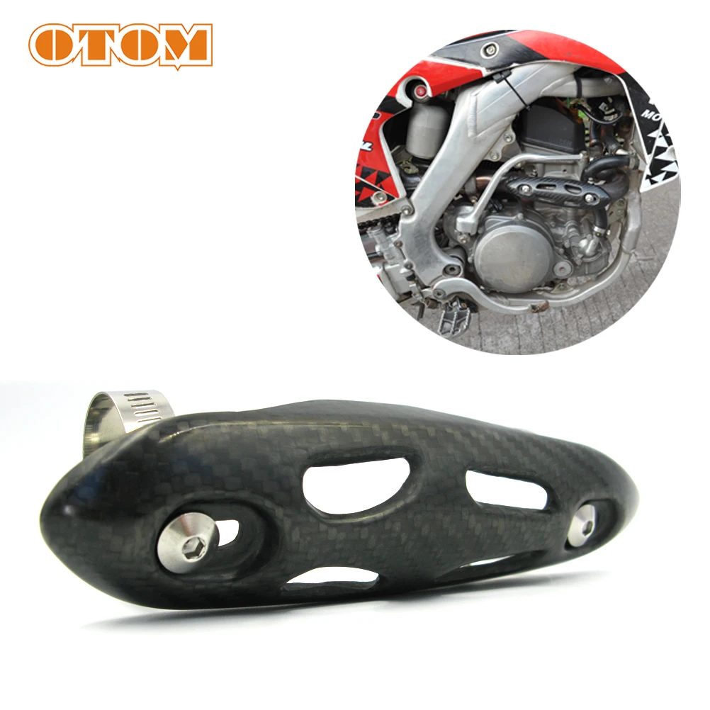 OTOM Motocross Exhaust Pipe Guard Carbon Fiber 102-131mm Hole Spacing Anti-Scald Hood Protection Heat Shield Cover Universal