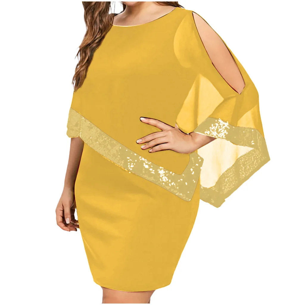 Robe de Soirée Sexy en Mousseline de Soie pour Femme, Grande Taille, 5XL, Superposition Asymétrique, Sans Bretelles, à Paillettes