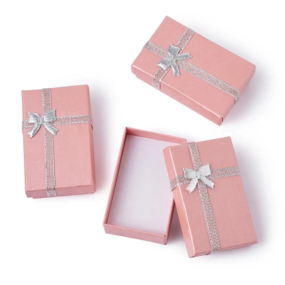 24Pcs Valentines Day Gifts Packages Jewelry Boxes with Bowknot and Sponge for Necklaces Pendants Rectangle Pink 80x50x25mm