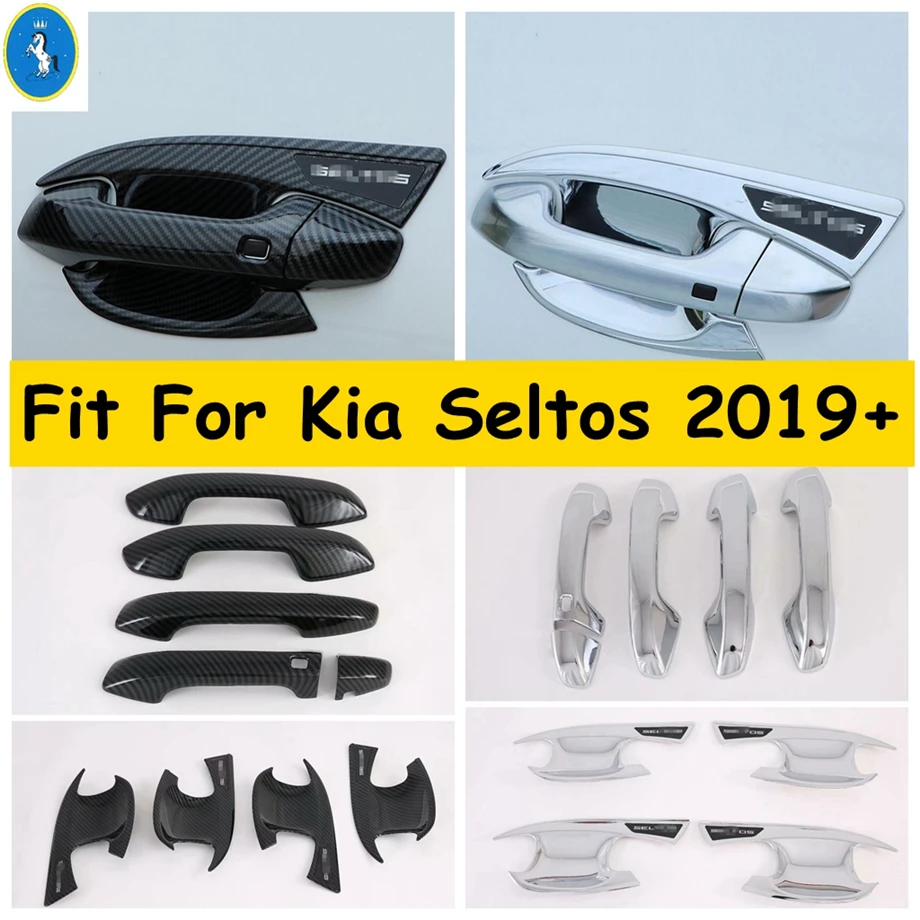 

Outside Door Handle Bowl Grab Decoration Cover Trim Fit For Kia Seltos 2019 - 2022 Chrome / Carbon Fiber Exterior Accessories