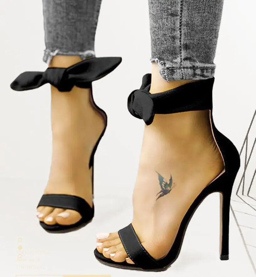 

New Sexy stiletto suede Sandals Yellow Suede High Heel Sandals Ankle Big Bowknot Gladiator Sandal Shoes Single Strap Thin Heel