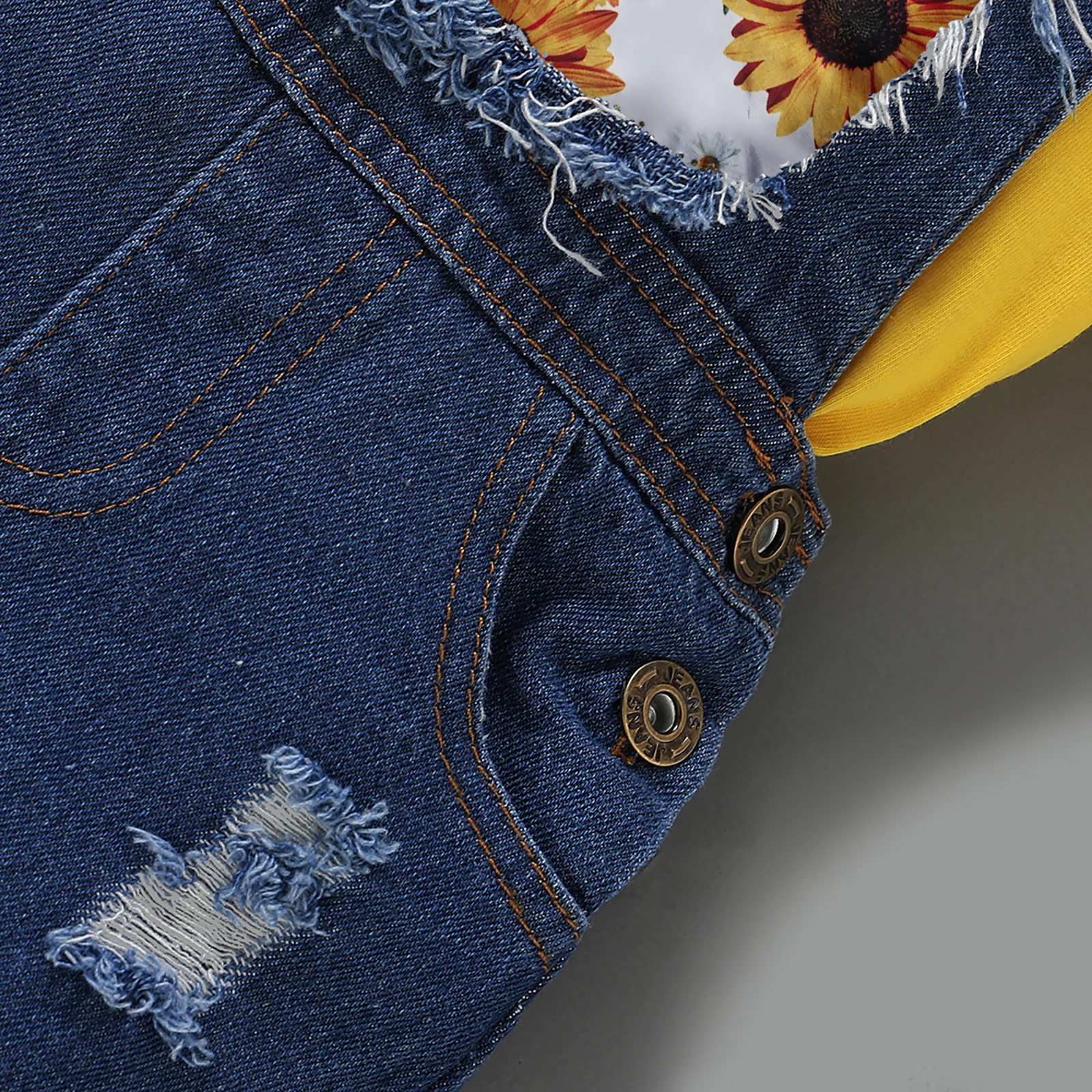 3 قطعة طفل الاطفال الطفل الملابس مجموعات الصيف بلون تي شيرت + عباد الشمس المطبوعة حمالة الجينز مع العصابة وتتسابق