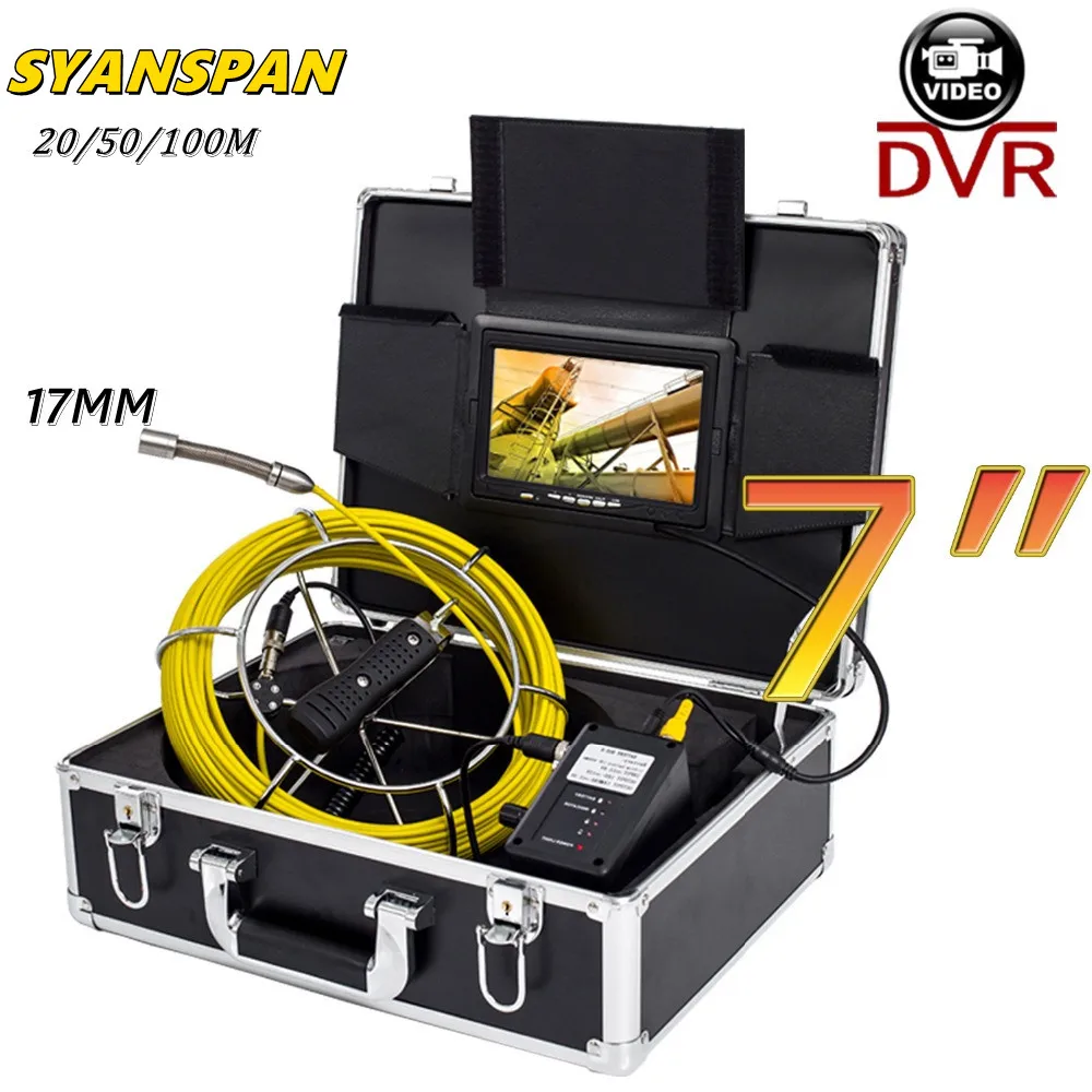 Syanspan 7Inch Monitor 20/50/100M Pijp Inspectie Video Camera,17Mm 8Gb Sd-kaart Dvr Drain Rioolbuis Industriële Endoscoop Camera