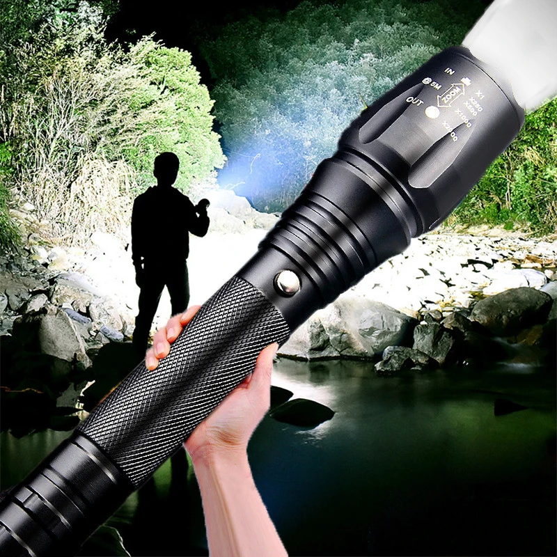 El más nuevo 2024 100000 Linterna LED más potente con Zoom, 5 modos, linterna táctica, lámpara de mano recargable para ciclismo