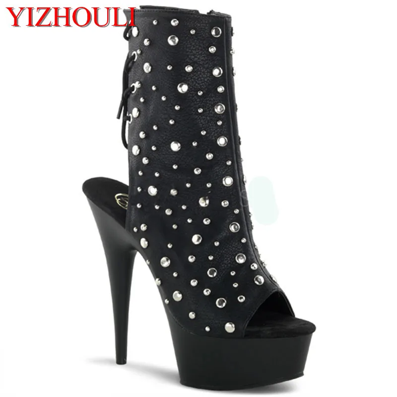 

Ultra high 15cm sexy band, high heel women's ankle boots, female rivet for shoes, sexy dancing boots