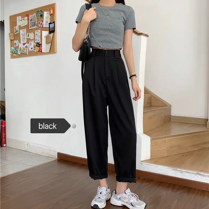 Straight Pants Women BF Style Chic Trendy Ladies Ankle-Length Trousers Summer New All-match College Classic Teens Pantalones Hot