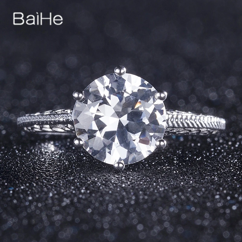 

BAIHE Solid 14K White Gold(AU585) 2.99CT Certified Genuine AAA Graded Cubic Zirconia Flawless Women Trendy Fine Jewelry Ring