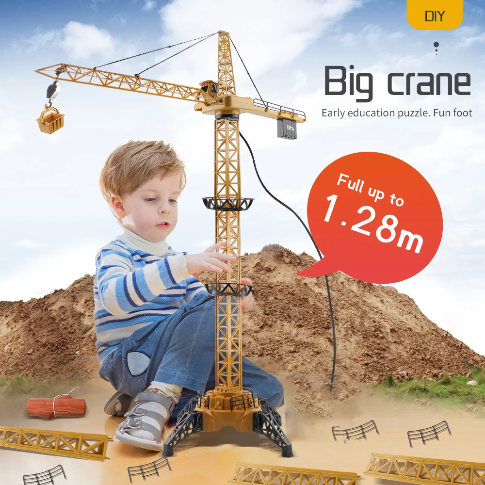 2.4G 6CH 128CM Remote Control Excavator Tower Crane 680 Rotation Lift Model With Light & Sound  RC Engineering Toy For Kid Gift