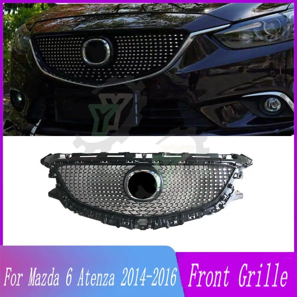 

High quality Diamond style Front Bumper Grill Upper Mesh Grilles For Mazda 6 Atenza 2014 2015 2016 Car accessories racing grille