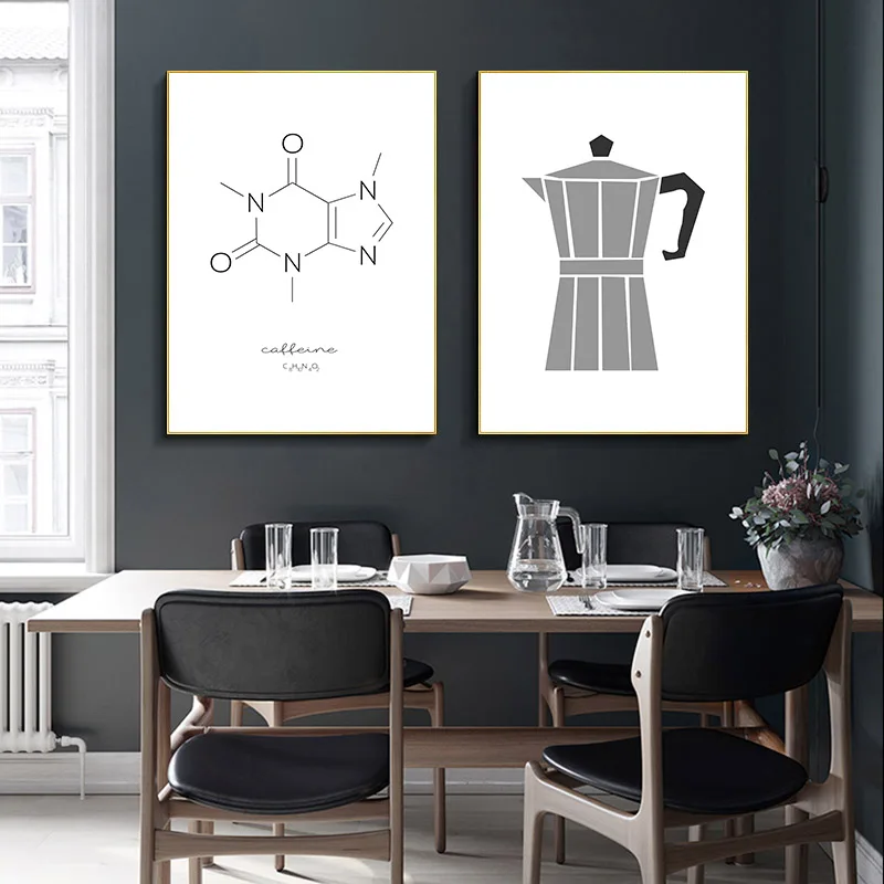 Kitchen poster Caffeine Molecular Structure Chemistry Art Print Simplicity Wall Picture Canvas Painting Modern Dining Room Decor