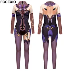 FCCEXIO Genshin Impact Suit Fashion 3D Cosplay Game Anime Print Women Costume Jumpsuit Sexy Bodysuits For Female