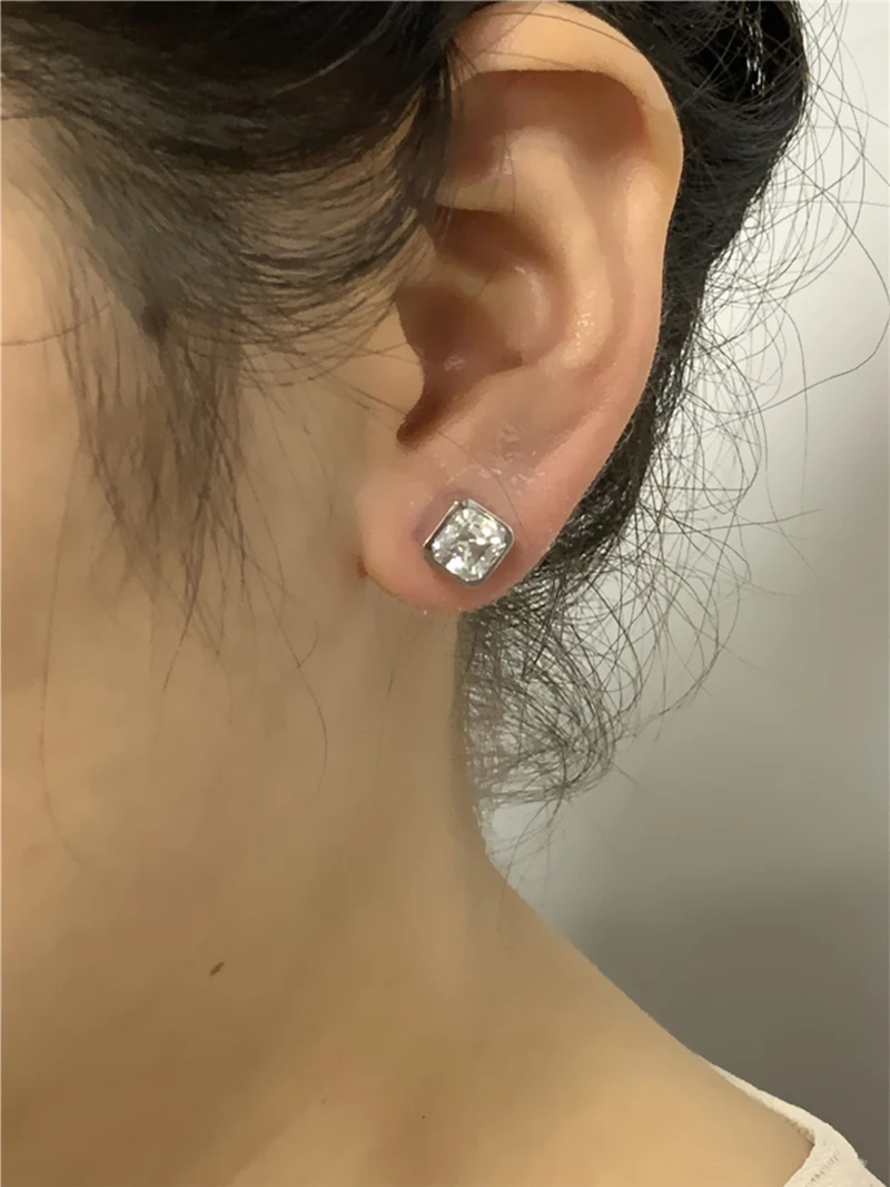 Pendientes de tuerca de oro blanco sólido de 18 quilates personalizados para mujer 0,5 1 2 3 quilates Asscher cuadrado Moissanite diamante compromiso de aniversario de boda