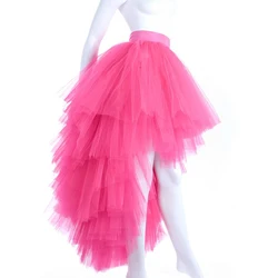 Real Photo Tulle Skirts Long Maxi jupe femme Multi Layers Tulle Skirts Hi Low Tutu Woman Skirt Tiered Floor Length Cute