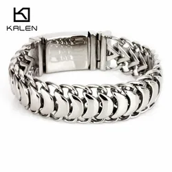 Kalen-磨かれた光沢のあるブレスレット,ステンレス鋼,リンクチェーン,自転車チェーン,男性用アクセサリー,ファッション,新品,19 cm, 20 cm, 22cm