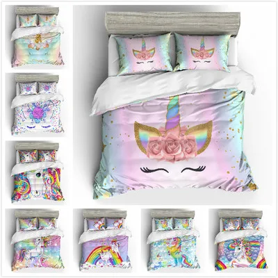 

Hot Unicorn Bedding Set Duvet Cover Cartoon Bedclothes Colorful Animal Printed Comforter Bedding Sets for Girls Cute Bed Set