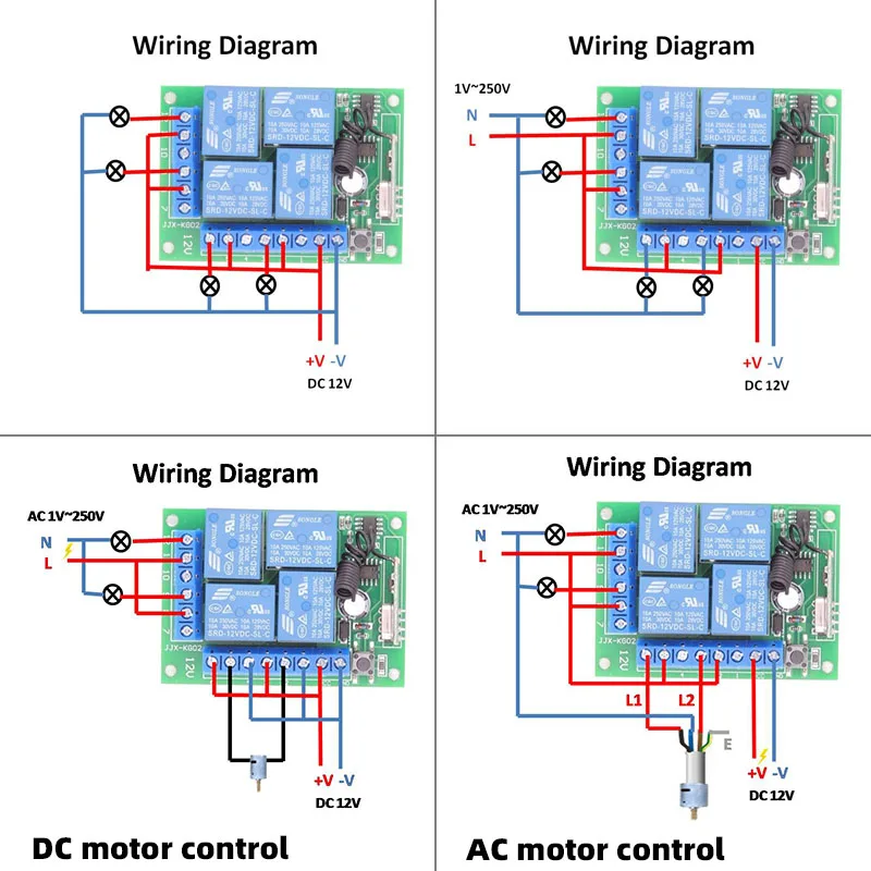 DC 12V 4CH Relay Receiver Wireless Remote Control 433MHz Universal  Module RF Switch 4 Button Remote Control Gate Garage opener