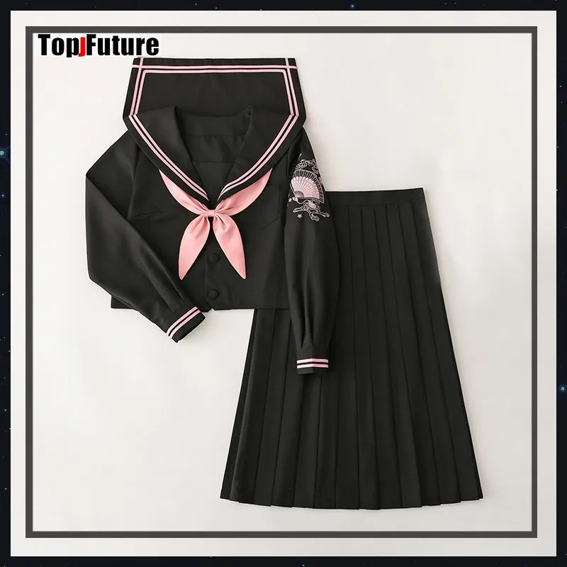 Orthodox college pink fan Embroidery Japanese student school uniform JK Uniform suit BAD GIRL cosplay  sailor suit class set